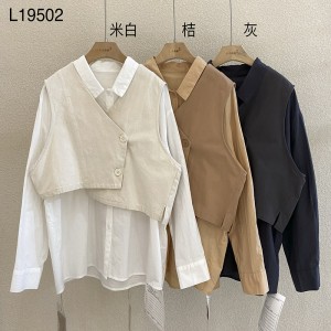 мягкий дизайн простой мода досуг чистый цвет полоски решетка большой код заказной 1952 блузка + жилет